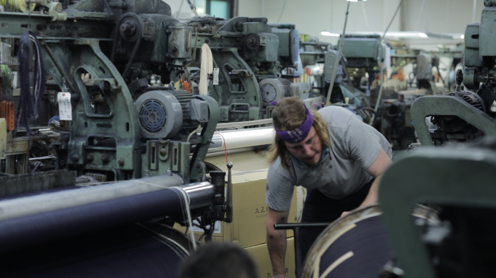 Shuttle looms at Yamaashi Orimono weaving mill, Okayama